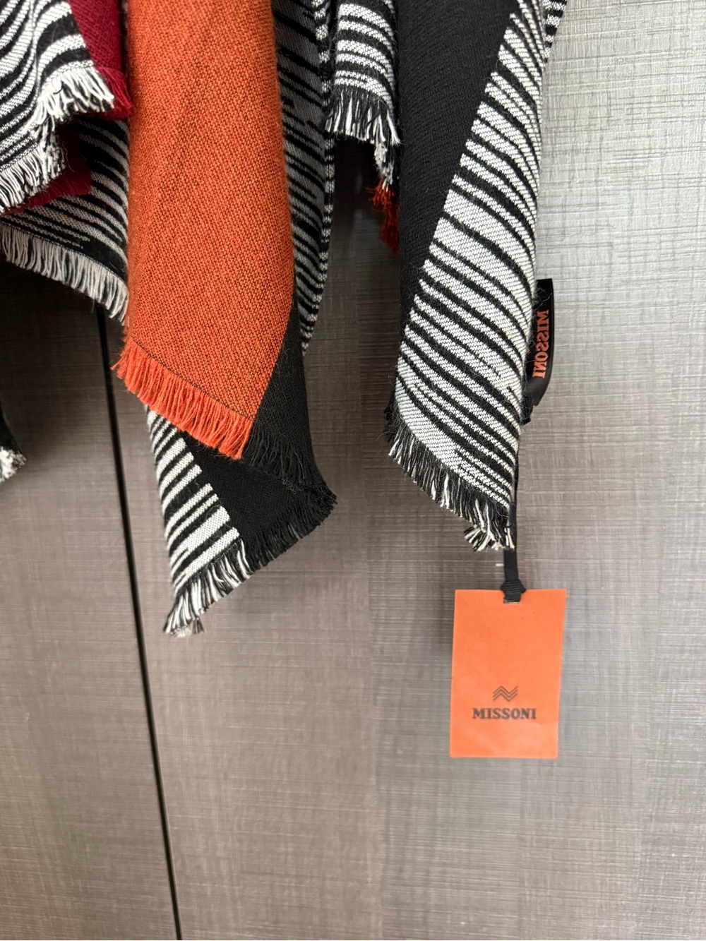 Missoni Striped Wrap in Black, White, Rust & Red - Picture 3 of 8